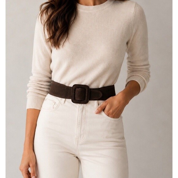 Banana Republic Accessories - Banana Republic Womens Wide Leather Belt Size M Brown Suede Made in Italy